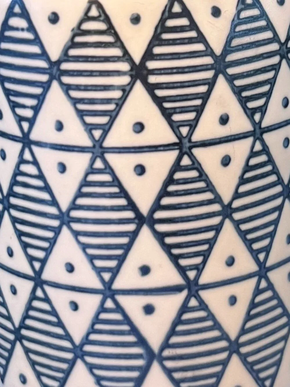 PAPER SOURCE Handcrafted Look Blue White Geometric Tile Pattern Stoneware Mug